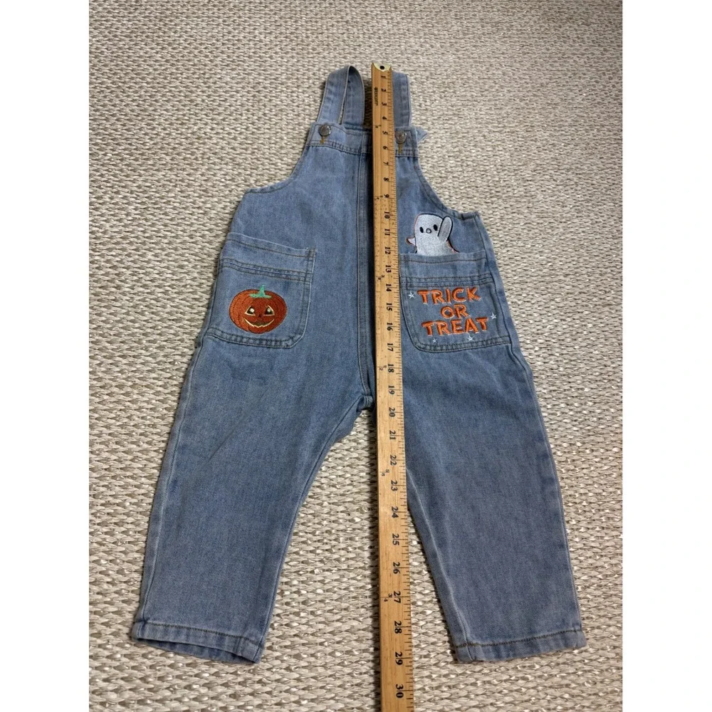 Halloween Denim Overalls Trick or Treat Pumpkin Ghost Embroidery 2T 3T toddler